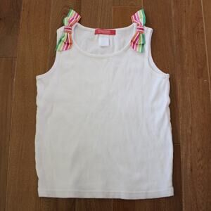 Vintage Gymboree White Ribbed A Line Tank Top with Rainbow Bows 9‎